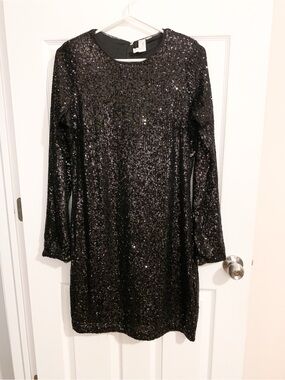 Joie Black Sequin Long Sleeve Party Dress - size L